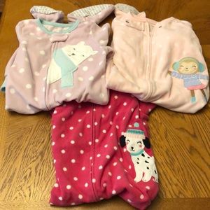 3 Carter’s 18M Pajamas: Purple, Light Pink, & Dark Pink